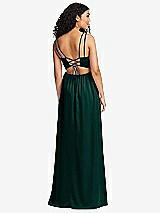 Rear View Thumbnail - Evergreen Dual Strap V-Neck Lace-Up Open-Back Maxi Dress