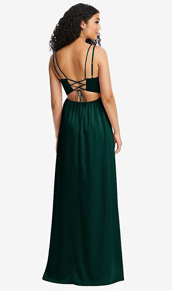 Back View - Evergreen Dual Strap V-Neck Lace-Up Open-Back Maxi Dress