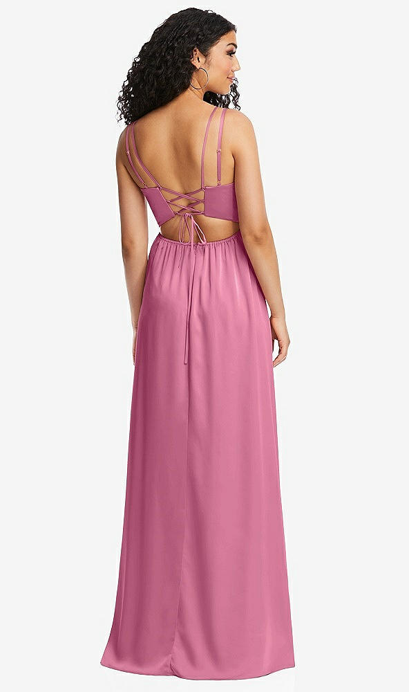 Back View - Orchid Pink Dual Strap V-Neck Lace-Up Open-Back Maxi Dress