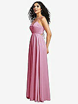 Side View Thumbnail - Powder Pink Dual Strap V-Neck Lace-Up Open-Back Maxi Dress