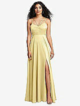 Front View Thumbnail - Pale Yellow Dual Strap V-Neck Lace-Up Open-Back Maxi Dress