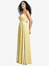 Side View Thumbnail - Pale Yellow Dual Strap V-Neck Lace-Up Open-Back Maxi Dress