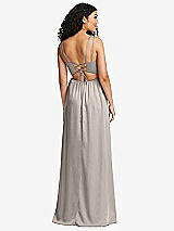 Rear View Thumbnail - Taupe Dual Strap V-Neck Lace-Up Open-Back Maxi Dress