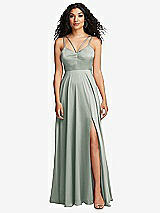 Front View Thumbnail - Willow Green Dual Strap V-Neck Lace-Up Open-Back Maxi Dress