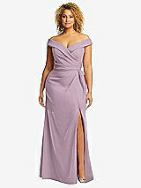 Alt View 1 Thumbnail - Suede Rose Cuffed Off-the-Shoulder Pleated Faux Wrap Maxi Dress