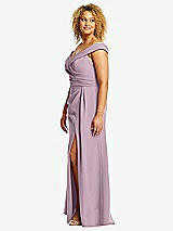 Alt View 2 Thumbnail - Suede Rose Cuffed Off-the-Shoulder Pleated Faux Wrap Maxi Dress