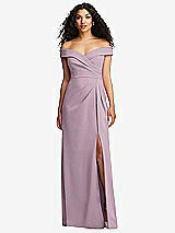 Front View Thumbnail - Suede Rose Cuffed Off-the-Shoulder Pleated Faux Wrap Maxi Dress