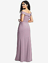 Rear View Thumbnail - Suede Rose Cuffed Off-the-Shoulder Pleated Faux Wrap Maxi Dress
