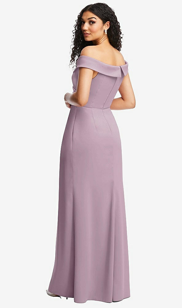 Back View - Suede Rose Cuffed Off-the-Shoulder Pleated Faux Wrap Maxi Dress