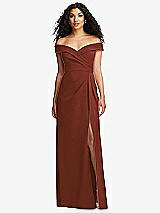 Front View Thumbnail - Auburn Moon Cuffed Off-the-Shoulder Pleated Faux Wrap Maxi Dress
