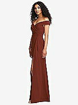 Side View Thumbnail - Auburn Moon Cuffed Off-the-Shoulder Pleated Faux Wrap Maxi Dress