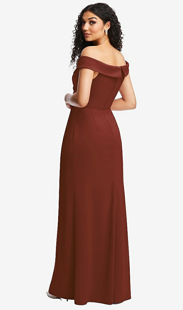 Back View - Auburn Moon Cuffed Off-the-Shoulder Pleated Faux Wrap Maxi Dress