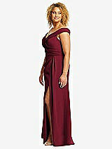 Alt View 2 Thumbnail - Burgundy Cuffed Off-the-Shoulder Pleated Faux Wrap Maxi Dress