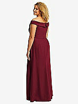 Alt View 3 Thumbnail - Burgundy Cuffed Off-the-Shoulder Pleated Faux Wrap Maxi Dress
