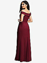 Rear View Thumbnail - Burgundy Cuffed Off-the-Shoulder Pleated Faux Wrap Maxi Dress