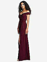 Side View Thumbnail - Cabernet Cuffed Off-the-Shoulder Pleated Faux Wrap Maxi Dress