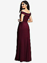 Rear View Thumbnail - Cabernet Cuffed Off-the-Shoulder Pleated Faux Wrap Maxi Dress