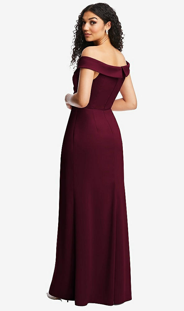 Back View - Cabernet Cuffed Off-the-Shoulder Pleated Faux Wrap Maxi Dress