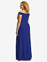 Alt View 3 Thumbnail - Cobalt Blue Cuffed Off-the-Shoulder Pleated Faux Wrap Maxi Dress