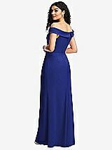 Rear View Thumbnail - Cobalt Blue Cuffed Off-the-Shoulder Pleated Faux Wrap Maxi Dress