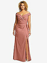 Alt View 1 Thumbnail - Desert Rose Cuffed Off-the-Shoulder Pleated Faux Wrap Maxi Dress