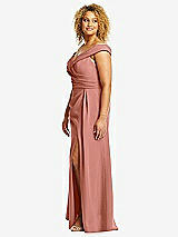 Alt View 2 Thumbnail - Desert Rose Cuffed Off-the-Shoulder Pleated Faux Wrap Maxi Dress