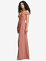Side View Thumbnail - Desert Rose Cuffed Off-the-Shoulder Pleated Faux Wrap Maxi Dress