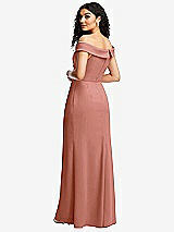 Rear View Thumbnail - Desert Rose Cuffed Off-the-Shoulder Pleated Faux Wrap Maxi Dress