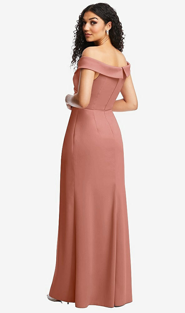 Back View - Desert Rose Cuffed Off-the-Shoulder Pleated Faux Wrap Maxi Dress
