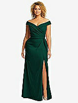 Alt View 1 Thumbnail - Hunter Green Cuffed Off-the-Shoulder Pleated Faux Wrap Maxi Dress