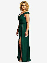 Alt View 2 Thumbnail - Hunter Green Cuffed Off-the-Shoulder Pleated Faux Wrap Maxi Dress