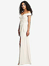 Side View Thumbnail - Ivory Cuffed Off-the-Shoulder Pleated Faux Wrap Maxi Dress