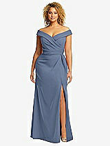 Alt View 1 Thumbnail - Larkspur Blue Cuffed Off-the-Shoulder Pleated Faux Wrap Maxi Dress