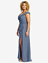 Alt View 2 Thumbnail - Larkspur Blue Cuffed Off-the-Shoulder Pleated Faux Wrap Maxi Dress