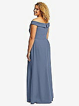 Alt View 3 Thumbnail - Larkspur Blue Cuffed Off-the-Shoulder Pleated Faux Wrap Maxi Dress