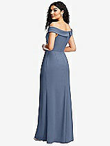 Rear View Thumbnail - Larkspur Blue Cuffed Off-the-Shoulder Pleated Faux Wrap Maxi Dress