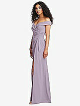 Side View Thumbnail - Lilac Haze Cuffed Off-the-Shoulder Pleated Faux Wrap Maxi Dress