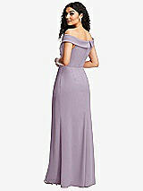 Rear View Thumbnail - Lilac Haze Cuffed Off-the-Shoulder Pleated Faux Wrap Maxi Dress