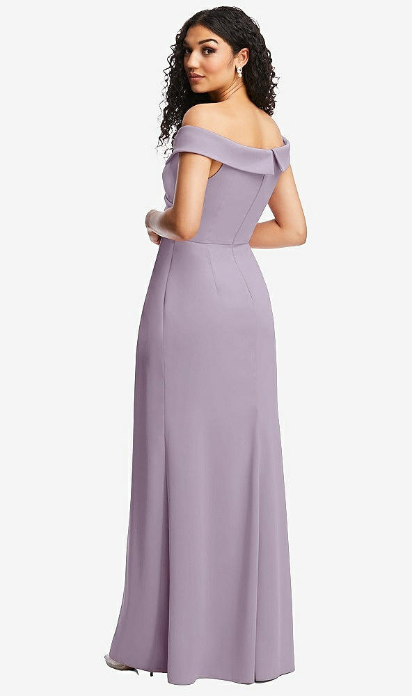 Back View - Lilac Haze Cuffed Off-the-Shoulder Pleated Faux Wrap Maxi Dress