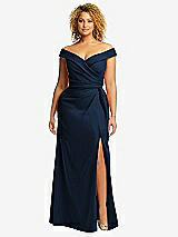 Alt View 1 Thumbnail - Midnight Navy Cuffed Off-the-Shoulder Pleated Faux Wrap Maxi Dress