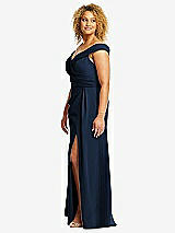 Alt View 2 Thumbnail - Midnight Navy Cuffed Off-the-Shoulder Pleated Faux Wrap Maxi Dress
