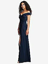 Side View Thumbnail - Midnight Navy Cuffed Off-the-Shoulder Pleated Faux Wrap Maxi Dress