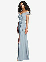 Side View Thumbnail - Mist Cuffed Off-the-Shoulder Pleated Faux Wrap Maxi Dress