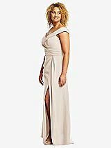 Alt View 2 Thumbnail - Oat Cuffed Off-the-Shoulder Pleated Faux Wrap Maxi Dress