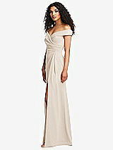 Side View Thumbnail - Oat Cuffed Off-the-Shoulder Pleated Faux Wrap Maxi Dress