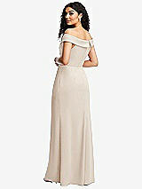 Rear View Thumbnail - Oat Cuffed Off-the-Shoulder Pleated Faux Wrap Maxi Dress