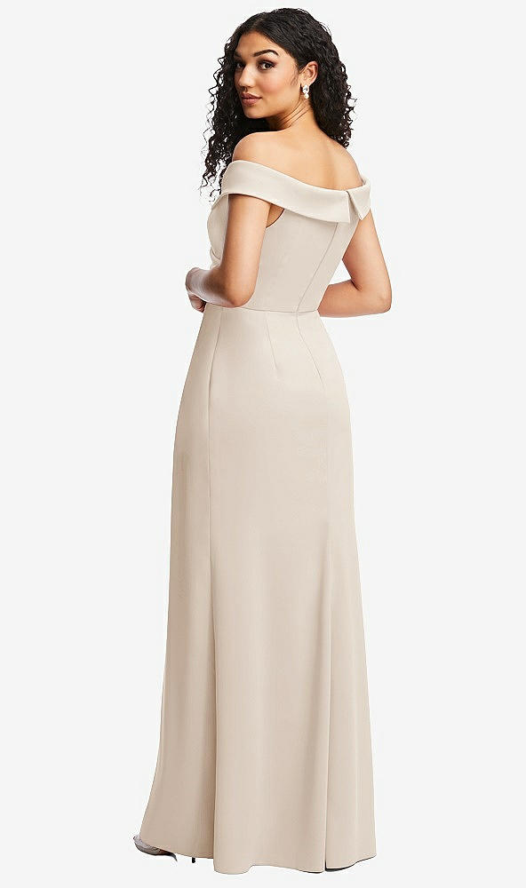 Back View - Oat Cuffed Off-the-Shoulder Pleated Faux Wrap Maxi Dress