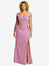 Alt View 1 Thumbnail - Powder Pink Cuffed Off-the-Shoulder Pleated Faux Wrap Maxi Dress