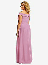 Alt View 3 Thumbnail - Powder Pink Cuffed Off-the-Shoulder Pleated Faux Wrap Maxi Dress