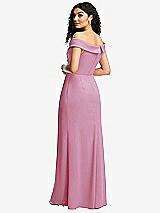 Rear View Thumbnail - Powder Pink Cuffed Off-the-Shoulder Pleated Faux Wrap Maxi Dress